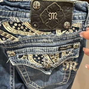 Miss Me Embellished Blue Jeans with Silver Accents